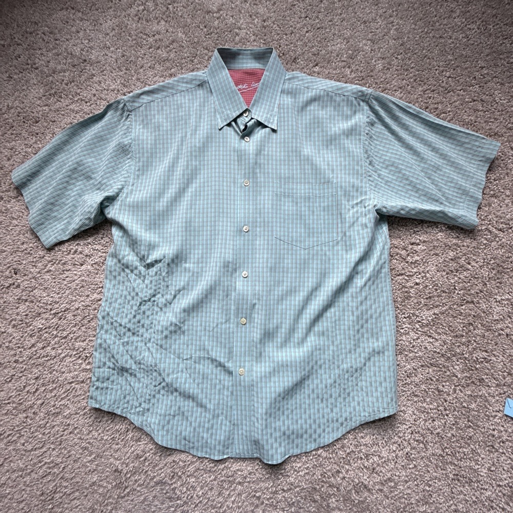 Bugatchi UOMO Button Up Men's SZ XL Short Sleeve Rayon Blend Pocket